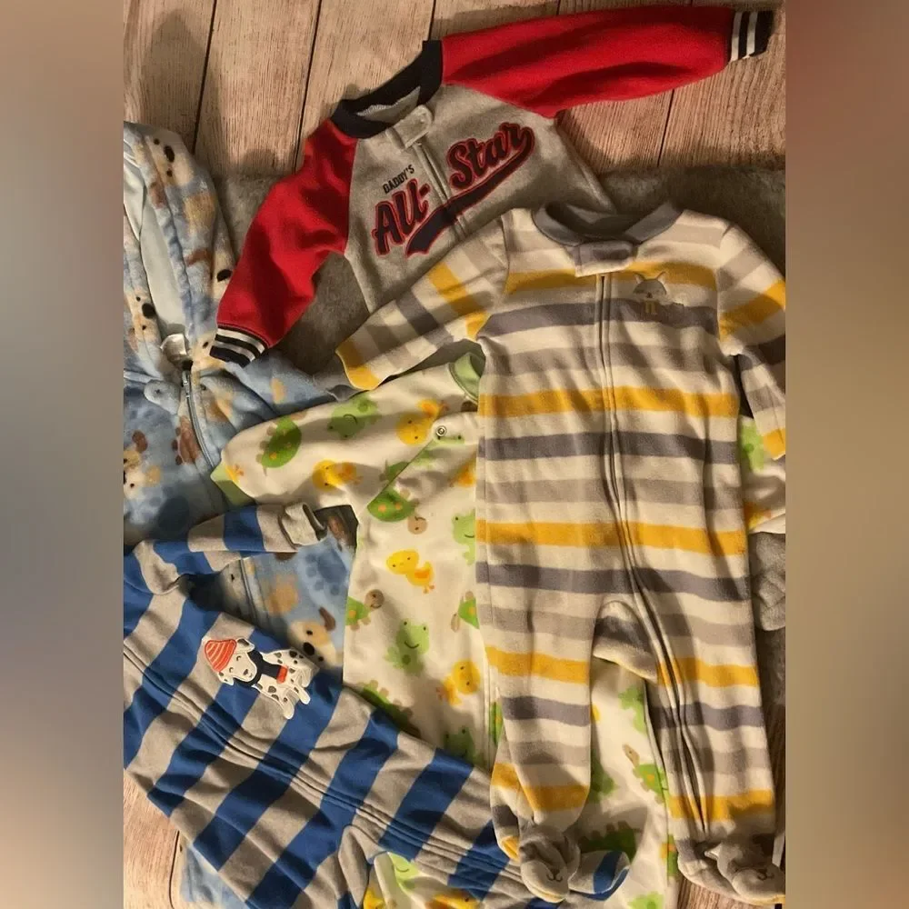 Baby Boy 5 Piece Warm Zip Up Onesie Bundle Lot Size 9M